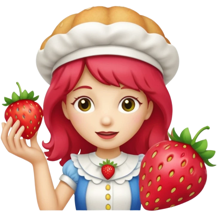Vintage cartoon character strawberry shortcake hold a strawberry emoji