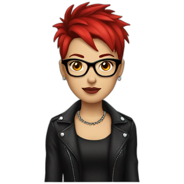 Female punk, glasses,Earrings, red and black short hair emoji