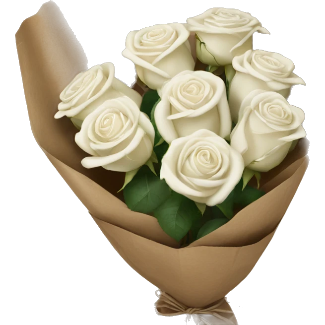 white roses bouquet in brown paper emoji