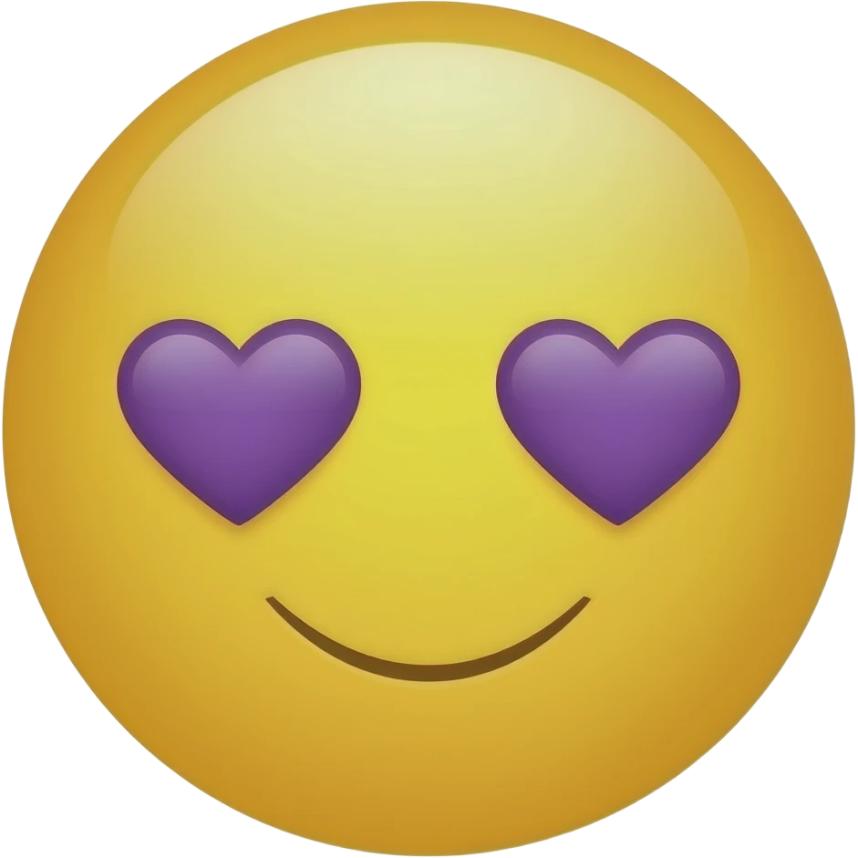 Classic Yellow Round Emoji face with Purple Heart Shaped eyes emoji