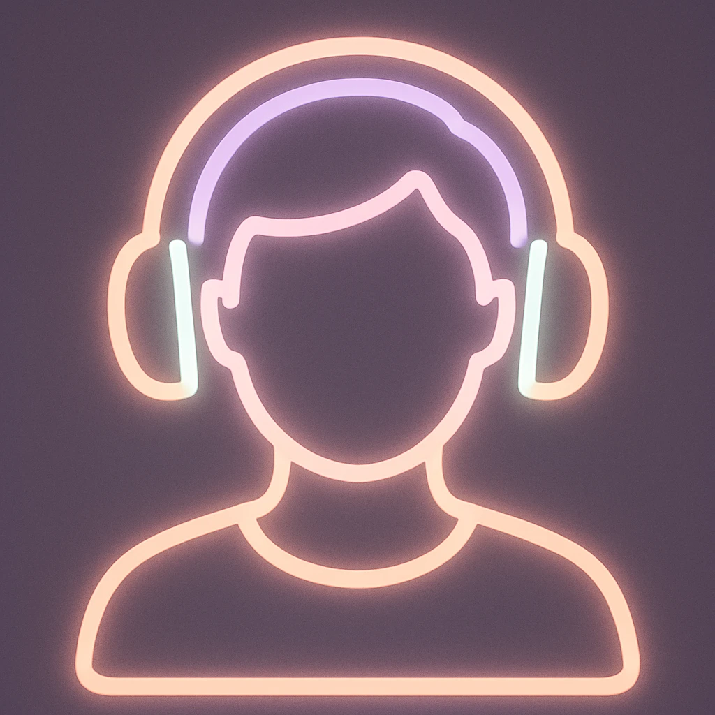 person with short hair and headphones, soft line avatar style, gentle lines and pastel hues emoji