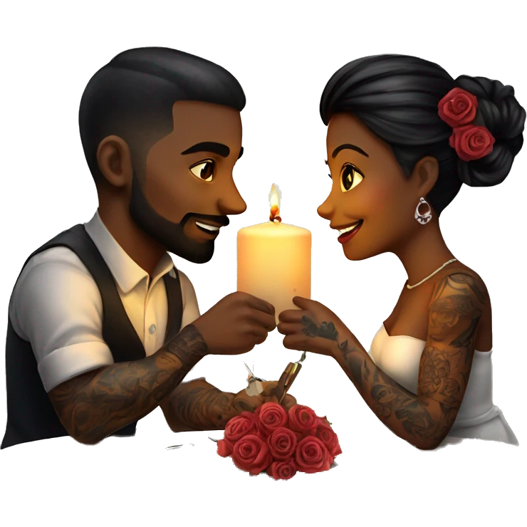 romantic candle light dinner for beautiful tattooed couple emoji