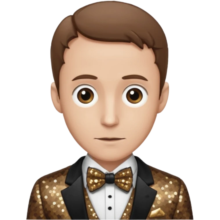 Max Schreck with brown hair, brown sequin suit with bow tie emoji