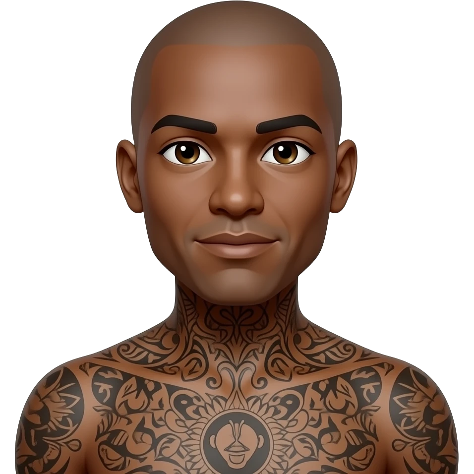 a dark skin bald tattoo body emoji