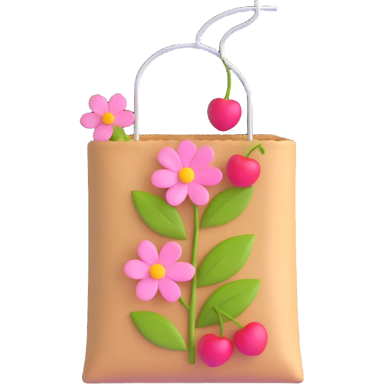 A tea bag with pink flowers and cherries emoji