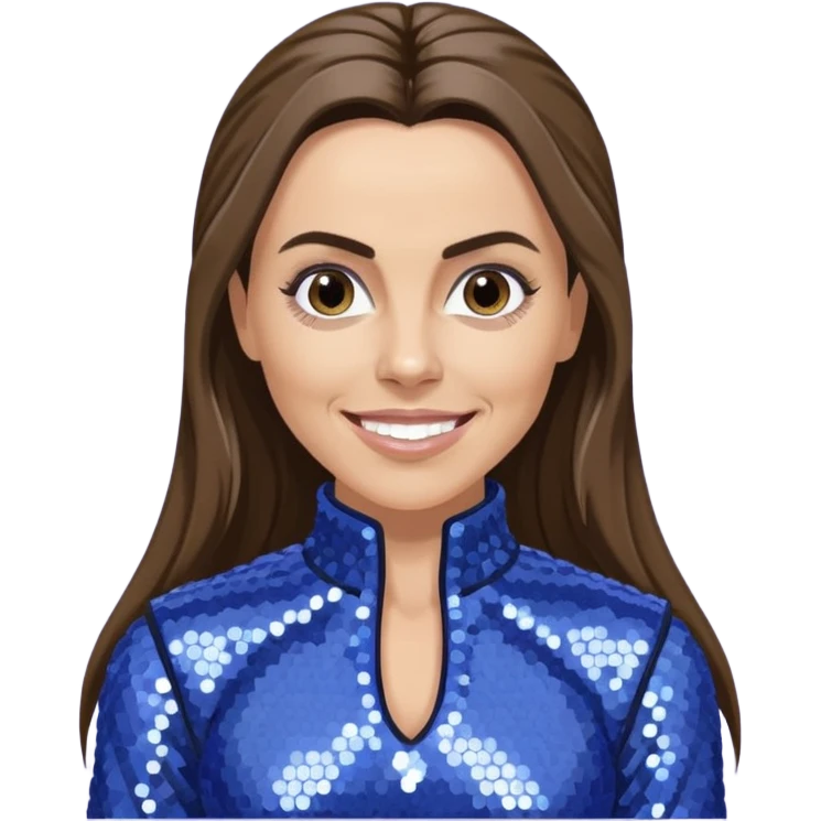 Mel C from Spice Girls with long dark brown ponytail hair, perwinkle sequin outfit, light skin emoji