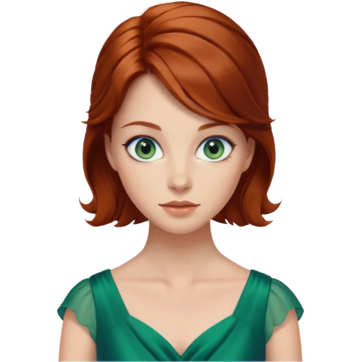 Auburn hair woman blue eyes wearing green dress emoji