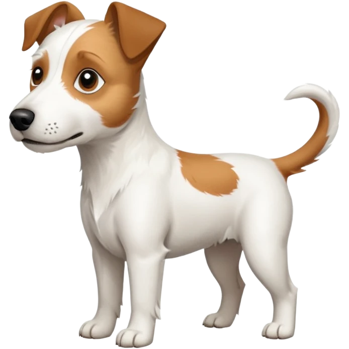 a full body large white parson russell looking dog the size of a kelpie with light brown ears and a light brown patch on one eye and a large snout emoji