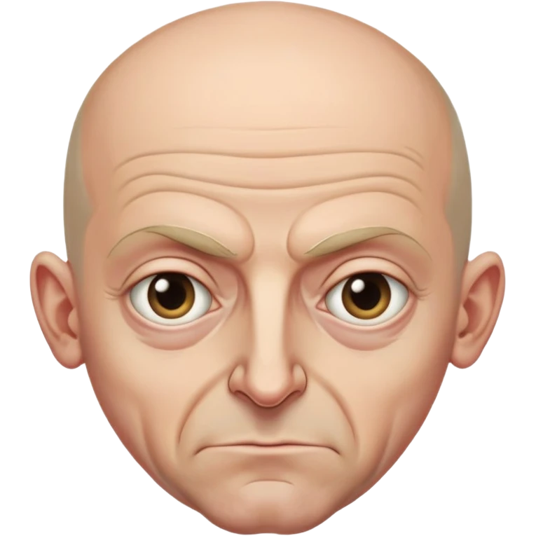 Steven Miller, Trump advisor, bald, very grim expression, very narrow face, pronounced sagging eyelids on the outer sides, bottom lip sticking out emoji