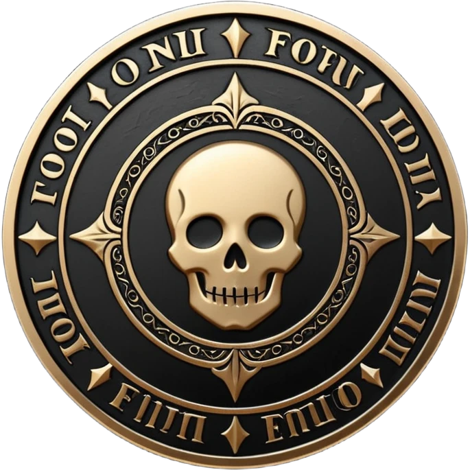 Emoji style, luxury gothic coin made of blackened metal, “FORTUNA” engraved in refined fashion typography, heavy form, subtle worn metal texture, avant-garde editorial aesthetic, no glow, no neon, flat emoji design, centered, transparent background emoji