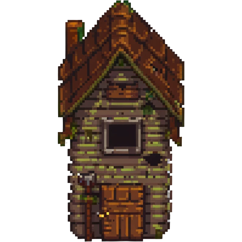 orc small cabin, pixel art style, green and brown details emoji