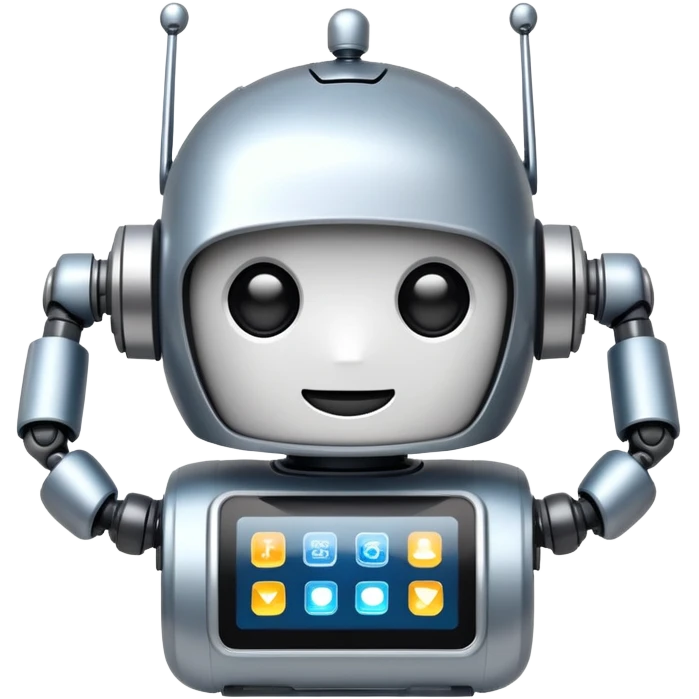 Friendly robot with digital display face emoji