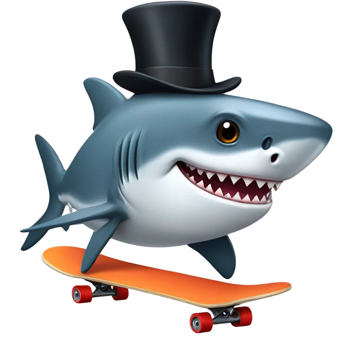 Shark with a top hat riding a skateboard  emoji