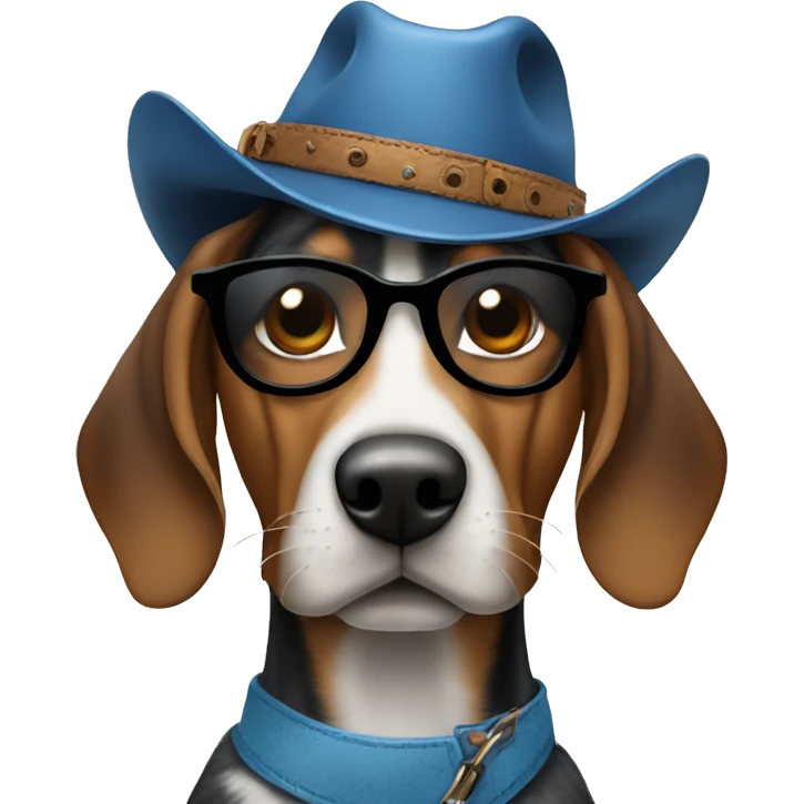 Blue tick hound wearing sunglasses and a cowboyhat emoji