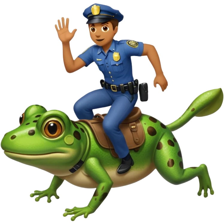 Man running from cops he has a dog riding on a frog emoji