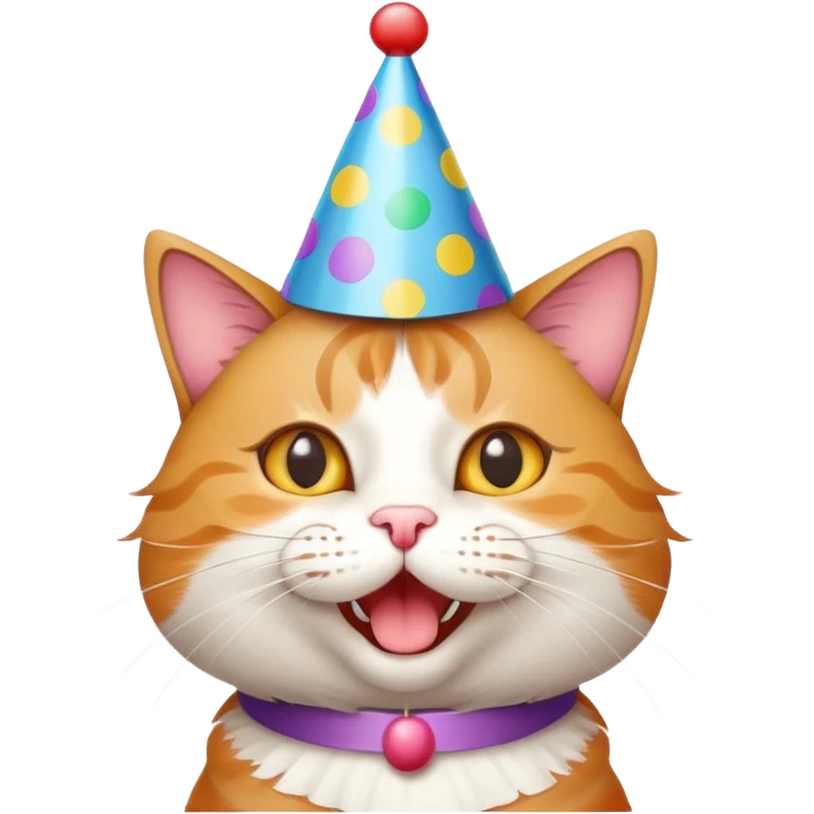 Cat wearing a party hat celebrating birthday emoji