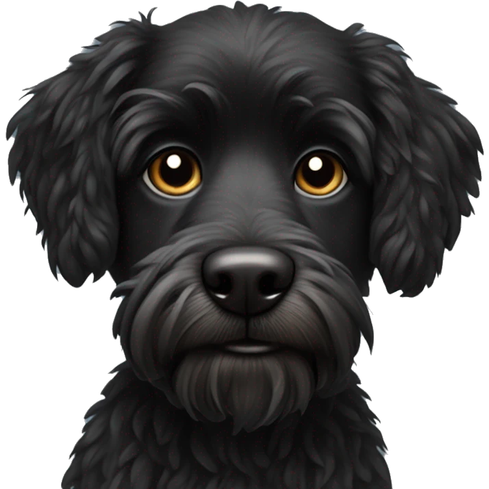 Scruffy black dog, with a tiny bit of white on the chin emoji