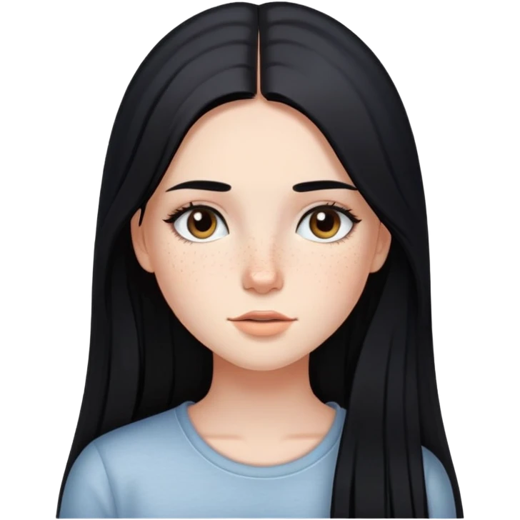 girl with long straight black hair, light makeup, and freckles emoji
