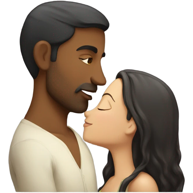 Indian man kissing white brunette girl emoji