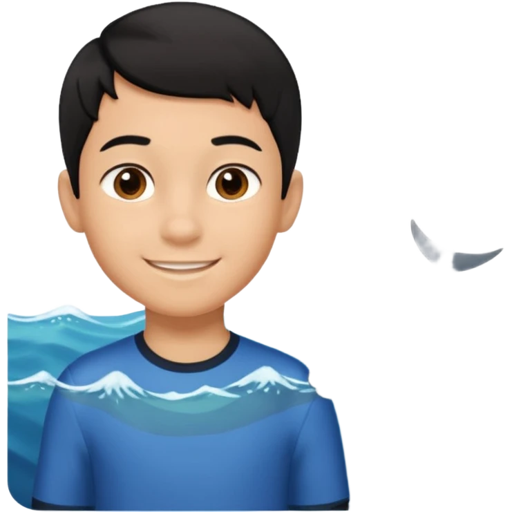 An Emoji of boy age in 10 with short black hair, who can be described by three words: perfectionist, air, ocean emoji