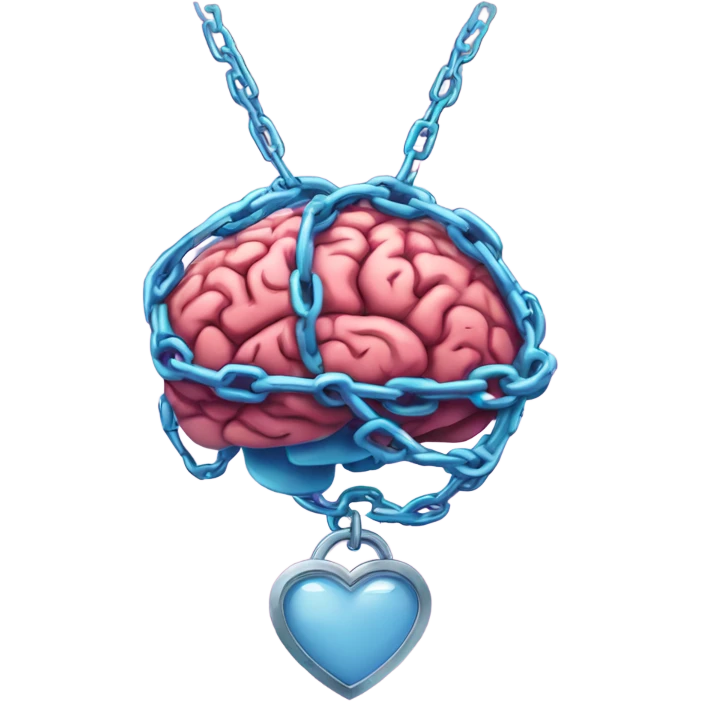 Brain bound in chains and heart locket emoji