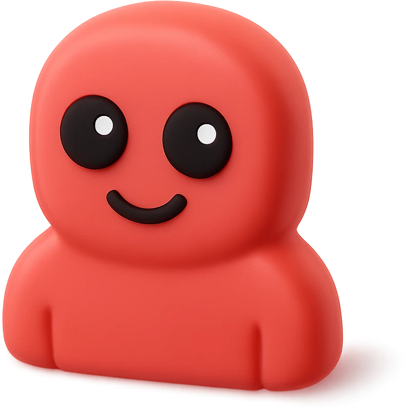 red character with black eyes and white pupils, simple and expressive emoji