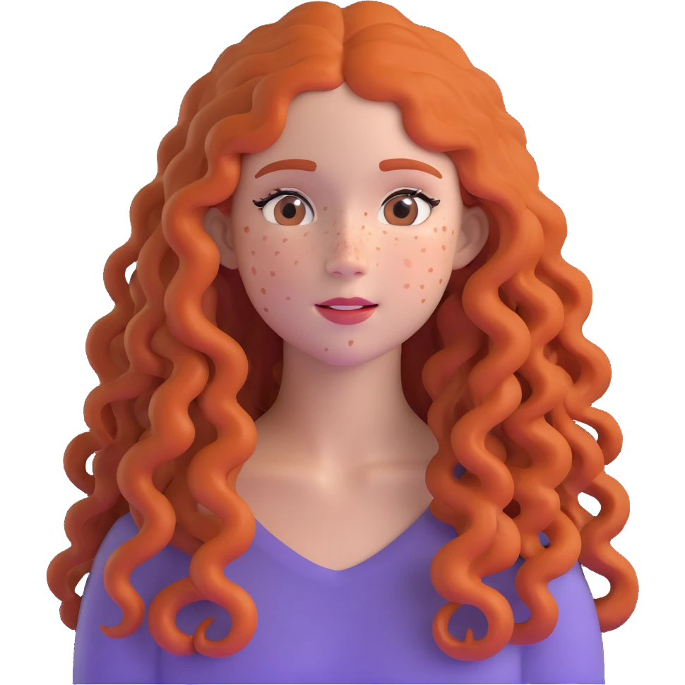 Pretty girl with extremely long curly hair and numerous freckles across her face emoji