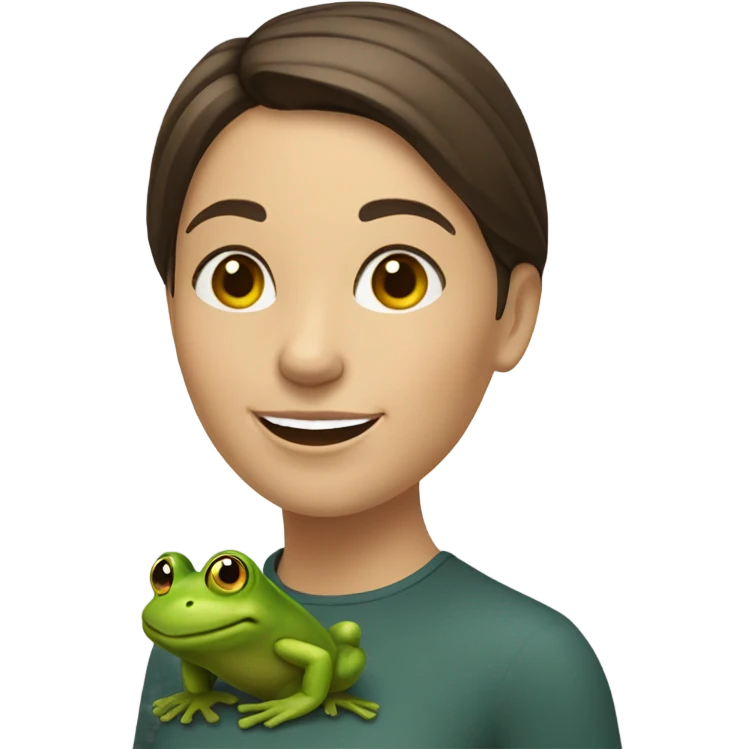 happy european brunette with short hair with frog on her  emoji