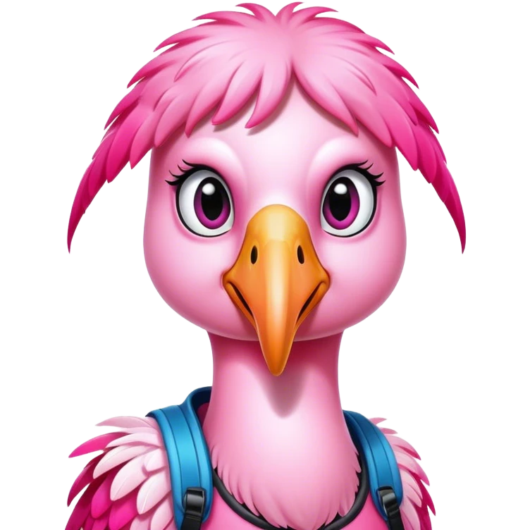 A female skiing flamingo  emoji