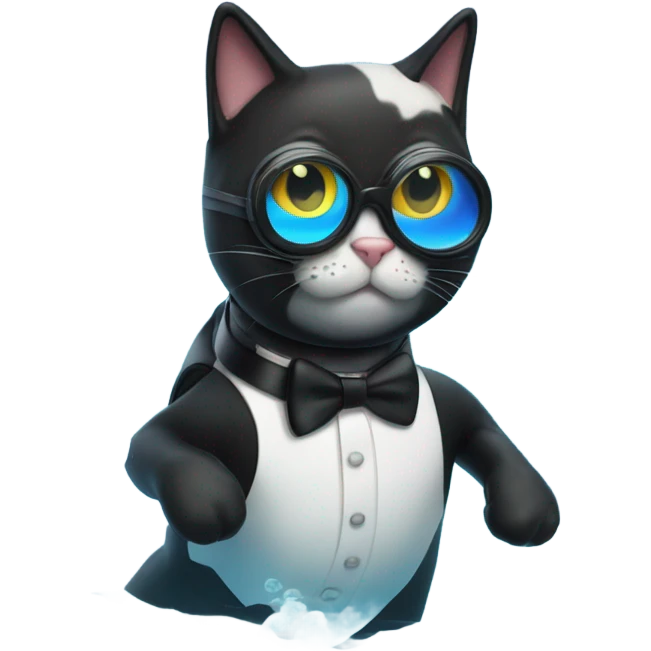 Tuxedo cat scuba diving emoji