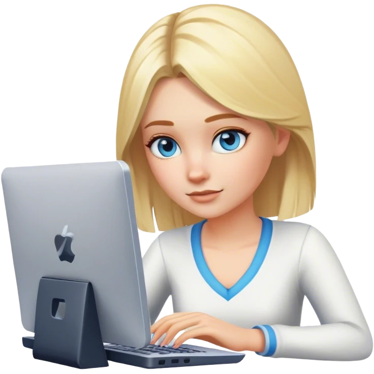 Blonde, blue eyed girl playing sims 4 on PC emoji