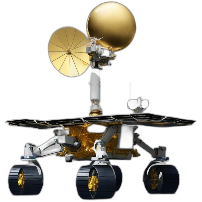 Yutu rover, four-wheeled, small golden Satellite Antenna and two robotic Arms equiped emoji