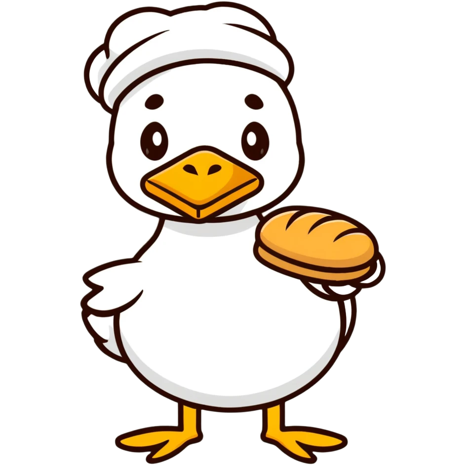 duck wearing bread as a hat emoji