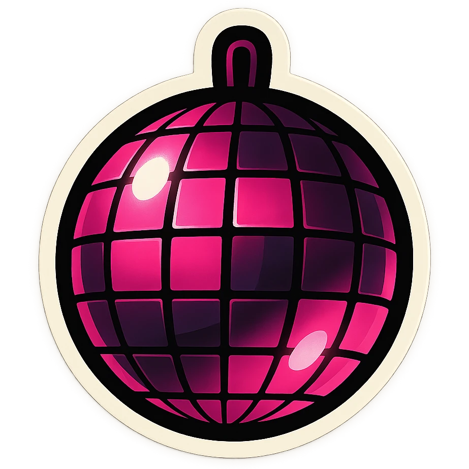 retro sticker style disco ball in black and pink, bold outlines, vibrant and fun, BLACKPINK pop star theme emoji