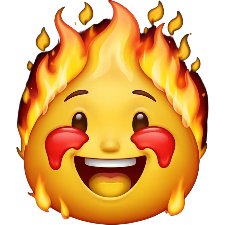 A high-resolution, surreal emoji face with a transparent background. The emoji is simultaneously laughing, crying, and melting while on fire.  emoji