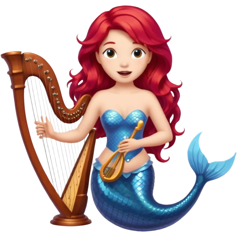 Singing Mermaid – Holding harp, red hair emoji