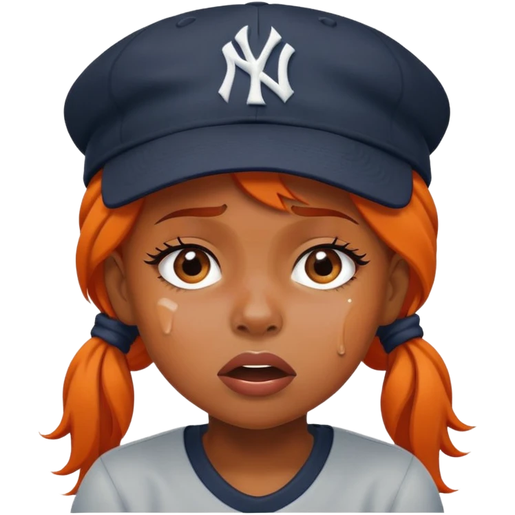 Crying black girl with a Yankees hat and orange hair emoji