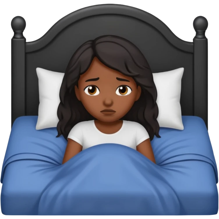 Black girl in a big bed by herself crying emoji