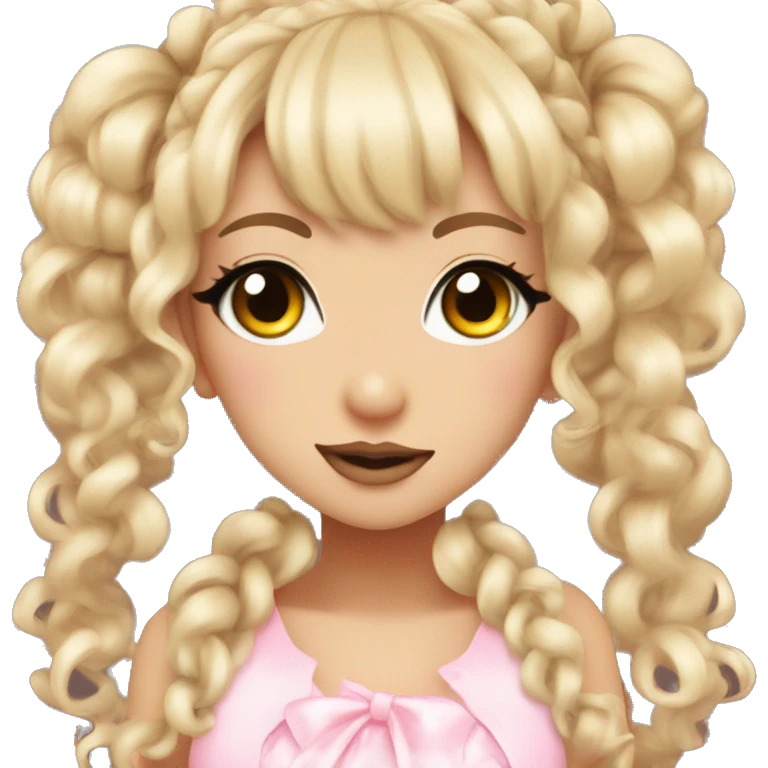 hime gyaru girl, curly pigtails, long eyelashes,  emoji