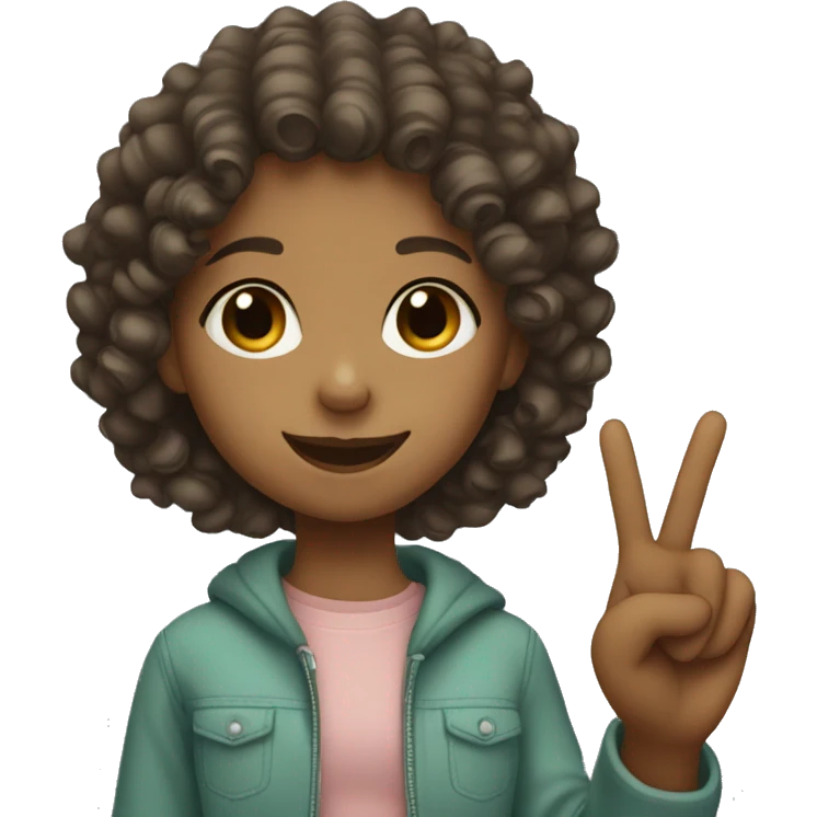 A girl with curly hair doing the peace sign  emoji