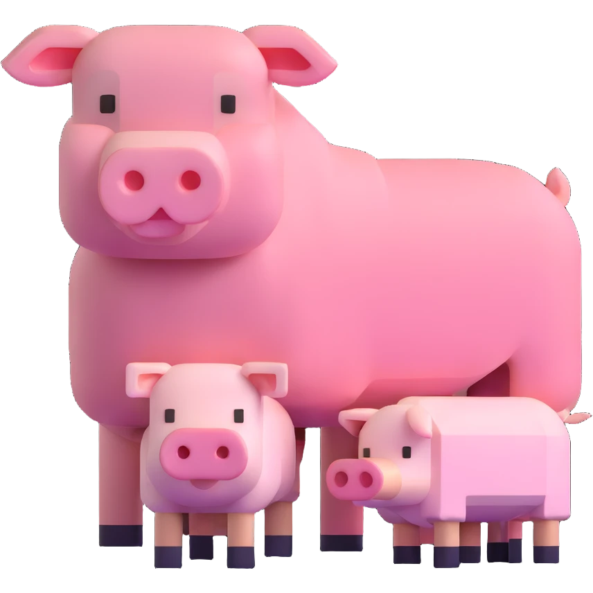 Minecraft style sheep and a blocky pig friend together emoji