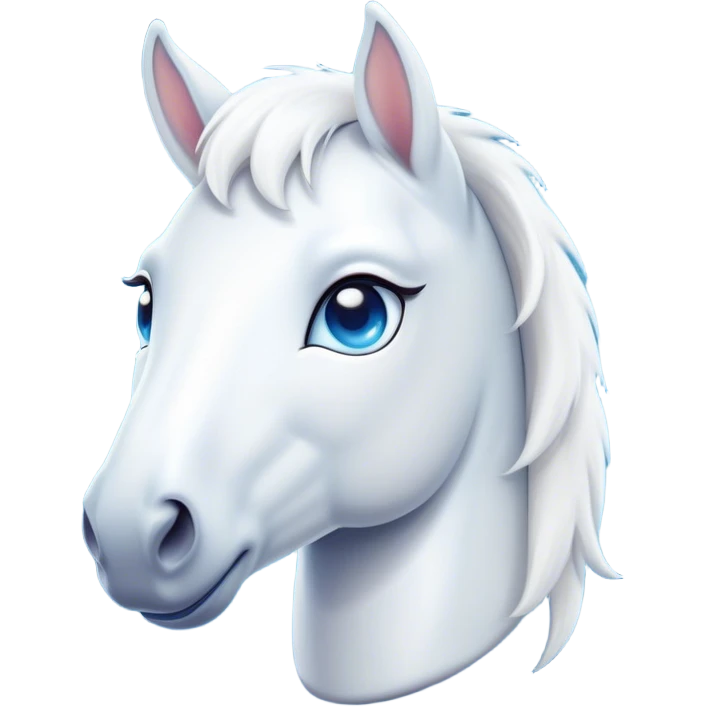 Cinematic Cute White Horse Portrait Emoji, Head tilted playfully and inquisitively, showcasing a glossy white fur with a luminous sheen and gentle, expressive blue eyes, Simplified yet irresistibly adorable features, highly detailed, glowing with a warm, friendly glow, high shine, affectionate and spirited, stylized with a touch of whimsy, bright and endearing, soft glowing outline, capturing the essence of a mischievous yet loving horse, so playful it feels like it could prance out of the screen and into your arms! emoji