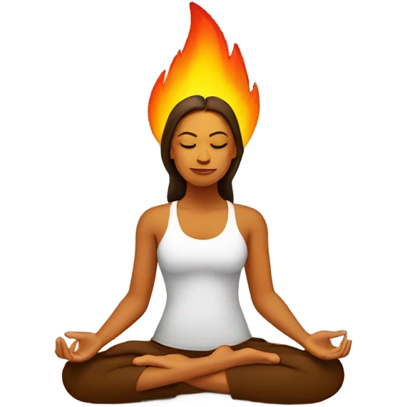Female yofa meditation fire behind her emoji