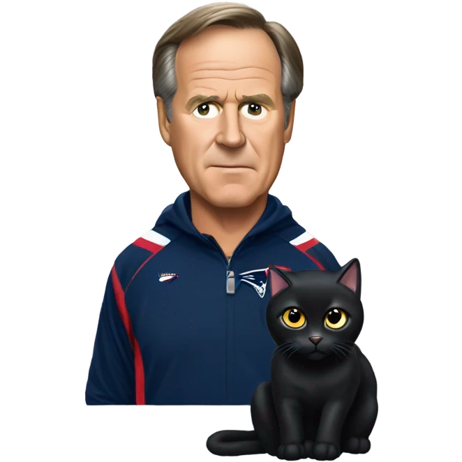Black cat as Bill Belichick as New England Patriots Head Coach emoji