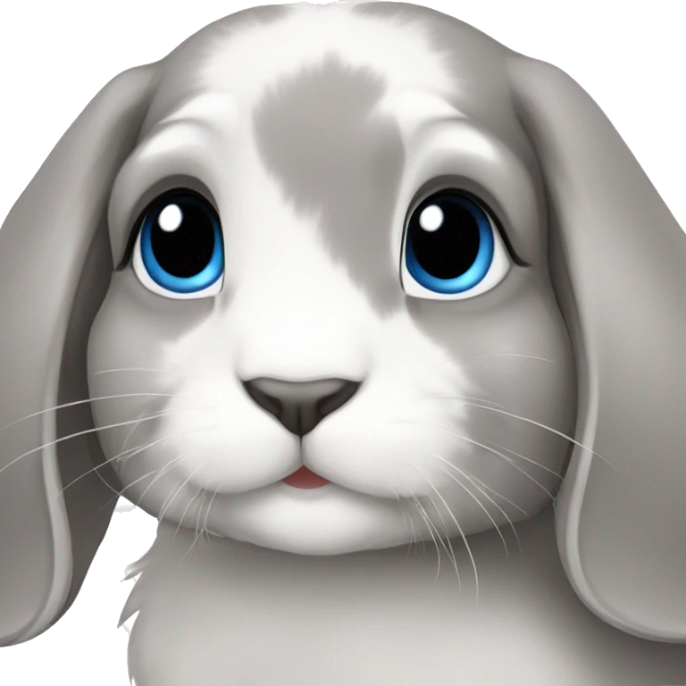 Generate a female holland lop rabbit with blue eyes and grey vienna markings emoji