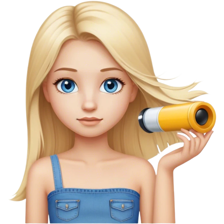 teenage blond girl with straight hair with blue eyes long beautiful eyelashes and wears a tube top and jeans emoji