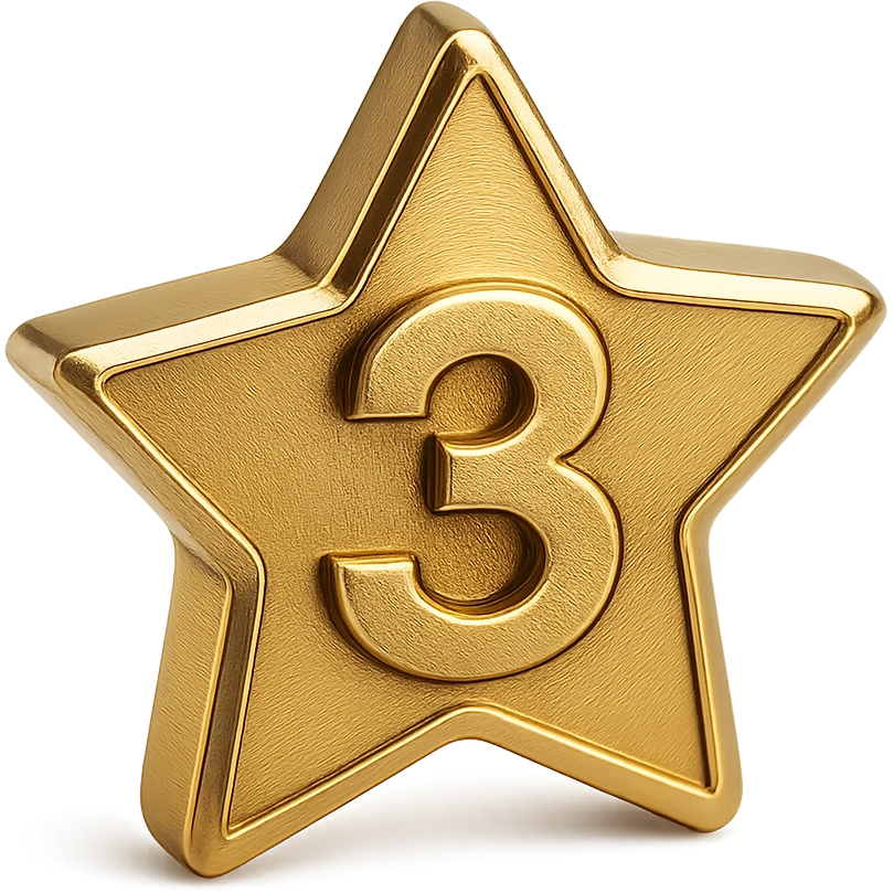 gold rating star emoji with the number 3 in the center, clear and bold emoji