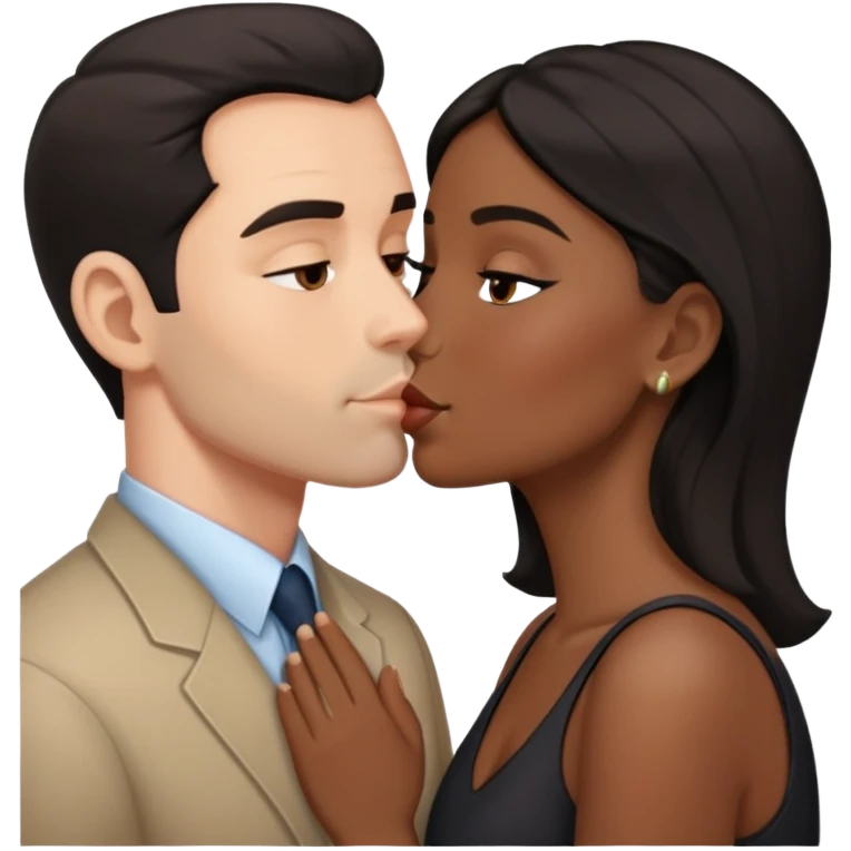 Morena dos cabelos pretos, beijando homem branco de cabelos escuros  emoji