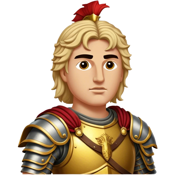 Cinematic Realistic Alexander the Great Portrait Emoji, depicted as a bold, charismatic ancient conqueror in regal armor with a commanding gaze, rendered with lifelike textures and dramatic heroic lighting that captures his legendary ambition. emoji