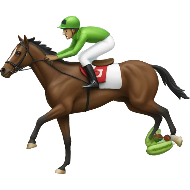 Jockey riding a pickle emoji